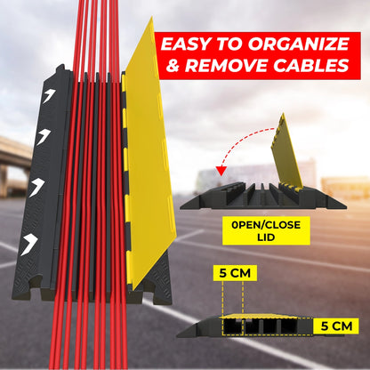 4-Channel EV Cable Protector with Yellow Lid | Heavy-Duty PVC Cable Cover