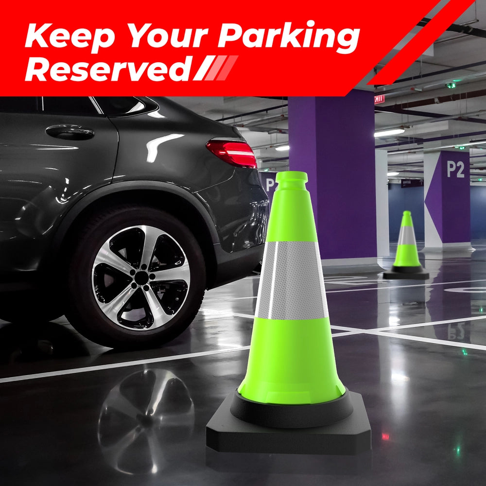 50CM Traffic Safety Cone Green | Reflective Weighted Parking Cone