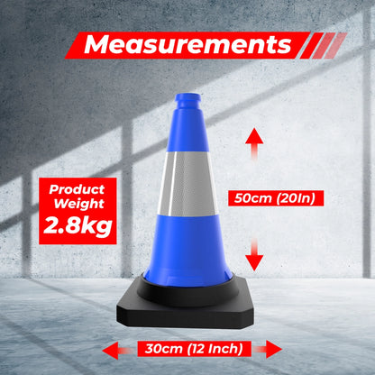 50CM Traffic Safety Cone Blue | Reflective Weighted Parking Cone