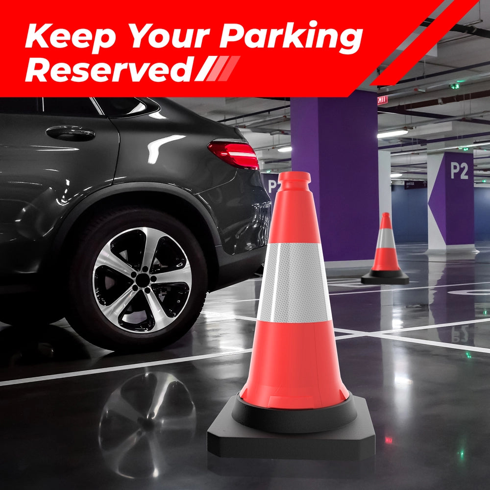 50CM Traffic Safety Cone Red | Reflective Weighted Parking Cone