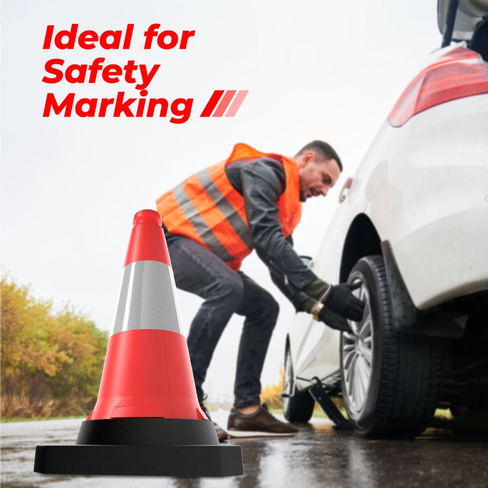 50CM Traffic Safety Cone Red | Reflective Weighted Parking Cone