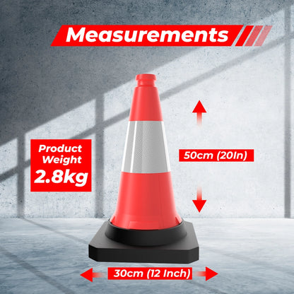 50CM Traffic Safety Cone Red | Reflective Weighted Parking Cone