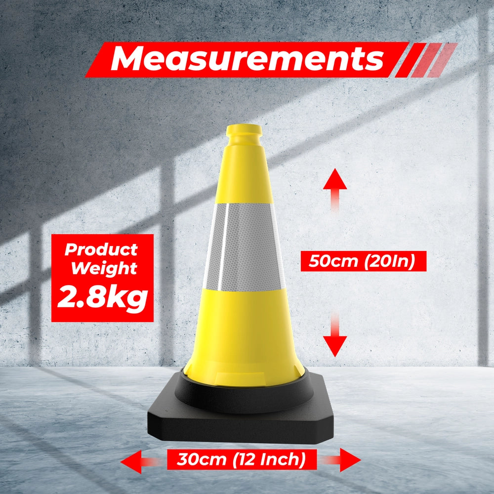 50CM Traffic Safety Cone Yellow | Reflective Weighted Parking Cone