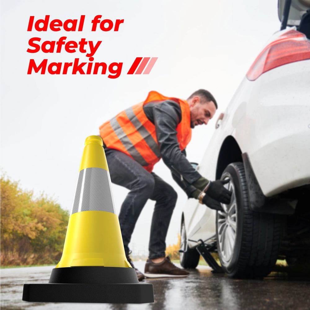 50CM Traffic Safety Cone Yellow | Reflective Weighted Parking Cone