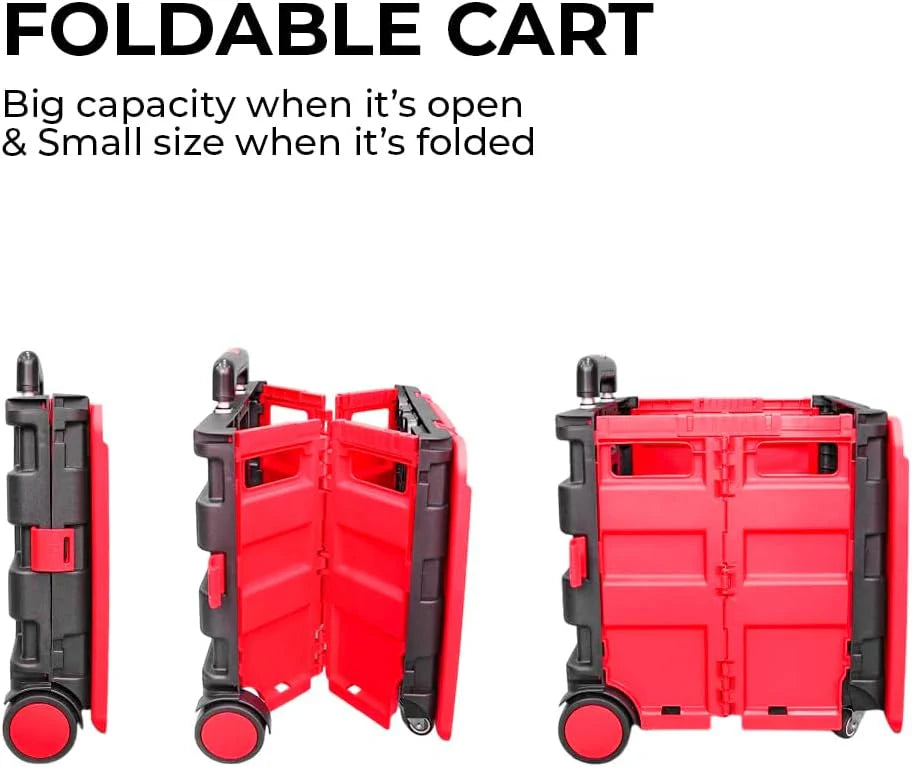 40KG Foldable Utility Cart - Red and Black │40KG Multipurpose Shopping Trolley with 4 Wheels