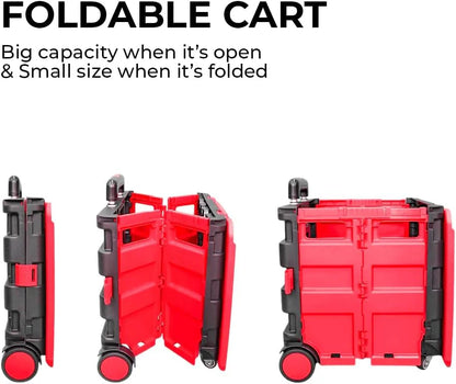 40KG Foldable Utility Cart - Red and Black │40KG Multipurpose Shopping Trolley with 4 Wheels