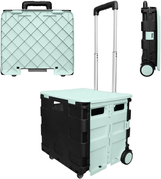 40KG Foldable Utility Cart - Mint Green and Black│40KG Multipurpose Shopping Trolley with 4 Wheels