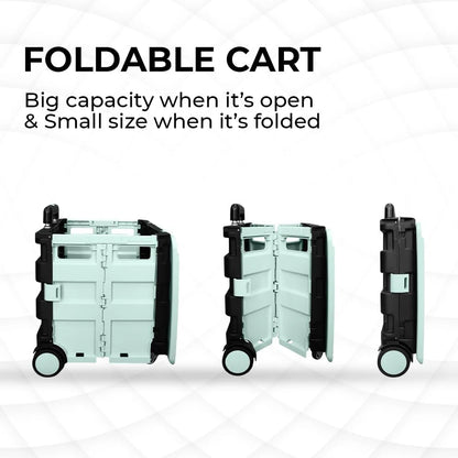 40KG Foldable Utility Cart - Mint Green and Black│40KG Multipurpose Shopping Trolley with 4 Wheels