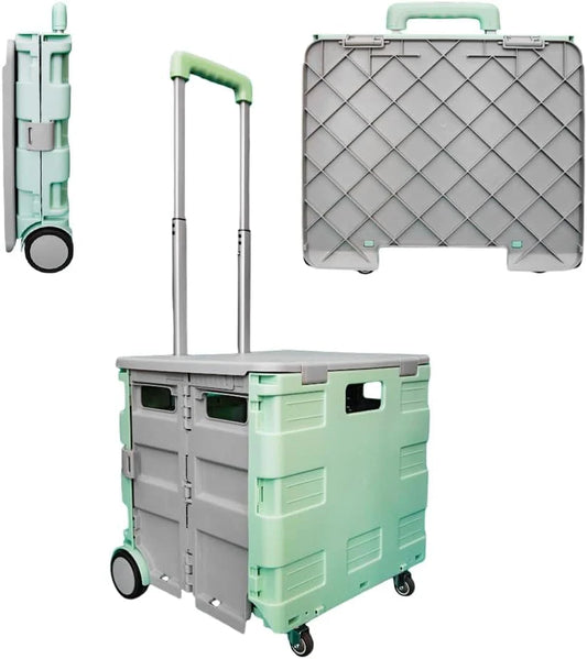 40KG Foldable Utility Cart - Mint Green and Grey │40KG Multipurpose Shopping Trolley with 4 Wheels