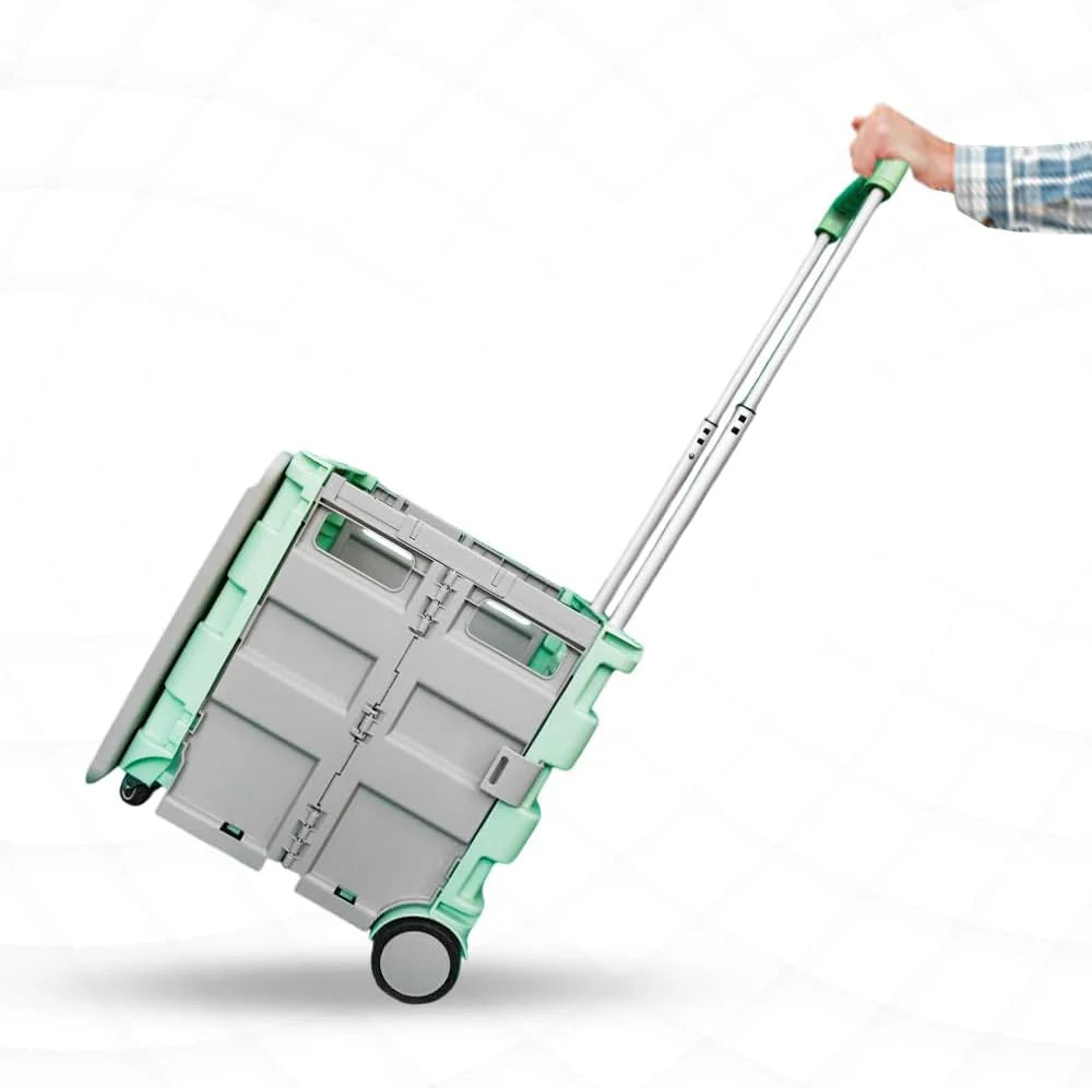 40KG Foldable Utility Cart - Mint Green and Grey │40KG Multipurpose Shopping Trolley with 4 Wheels