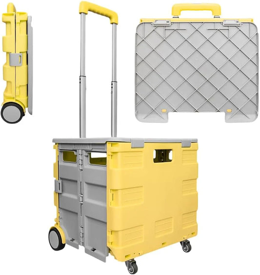 88lbs Foldable Utility Cart - Yellow and Grey │40KG Multipurpose Shopping Trolley with 4 Wheels