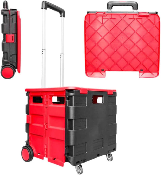 40KG Foldable Utility Cart - Red and Black │40KG Multipurpose Shopping Trolley with 4 Wheels