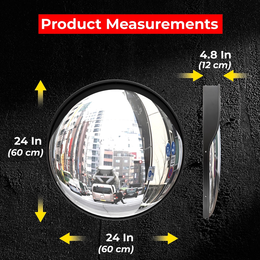 60CM Convex Safety Mirror Black | Wide-Angle Blind Spot Mirror
