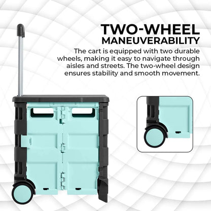 40-KG Foldable Shopping Trolley - Mint Green and Grey│40KG Plastic Trolley Cart with 2 Wheels