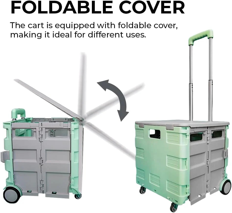 40KG Foldable Utility Cart - Mint Green and Grey │40KG Multipurpose Shopping Trolley with 4 Wheels