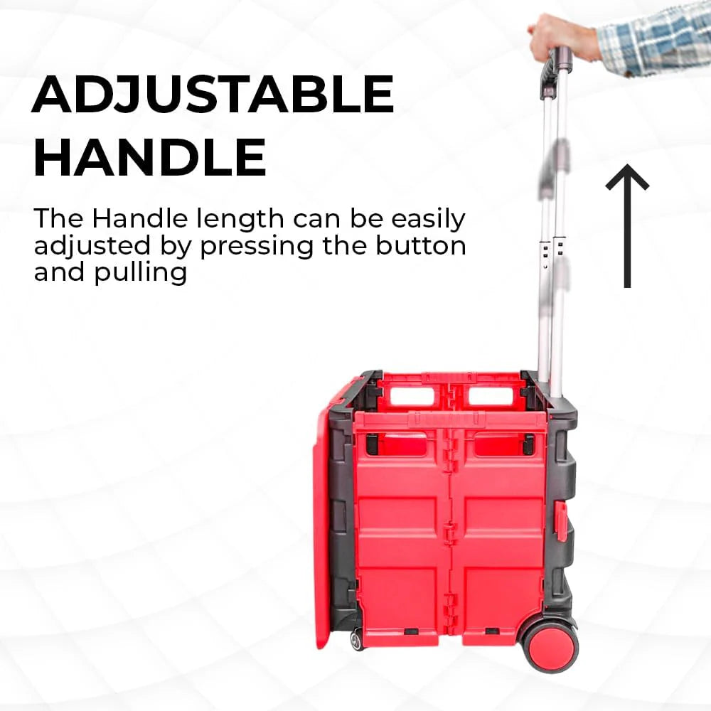 40KG Foldable Utility Cart - Red and Black │40KG Multipurpose Shopping Trolley with 4 Wheels