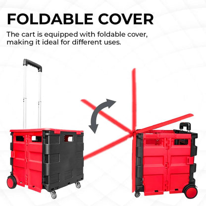 40KG Foldable Utility Cart - Red and Black │40KG Multipurpose Shopping Trolley with 4 Wheels