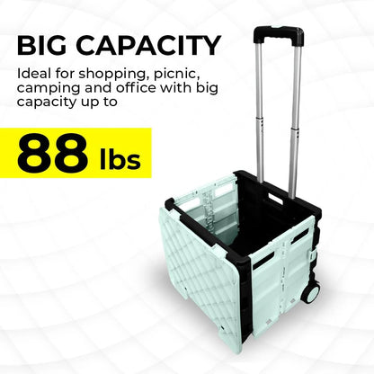 40KG Foldable Utility Cart - Mint Green and Black│40KG Multipurpose Shopping Trolley with 4 Wheels