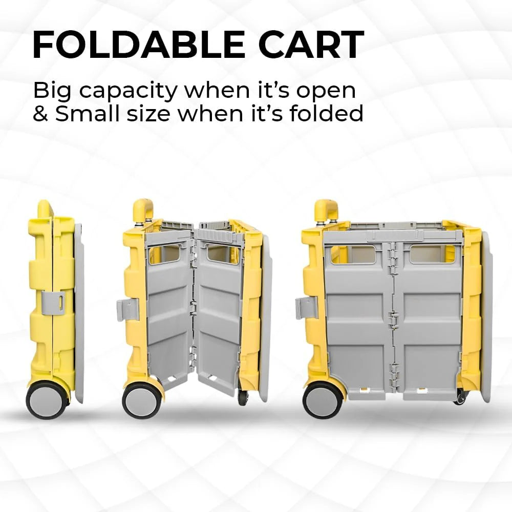 88lbs Foldable Utility Cart - Yellow and Grey │40KG Multipurpose Shopping Trolley with 4 Wheels