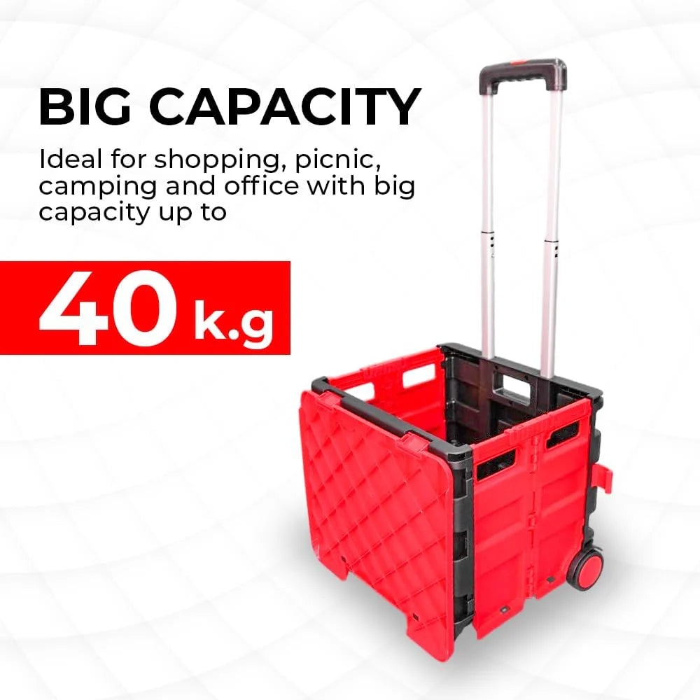 40KG Foldable Utility Cart - Red and Black │40KG Multipurpose Shopping Trolley with 4 Wheels