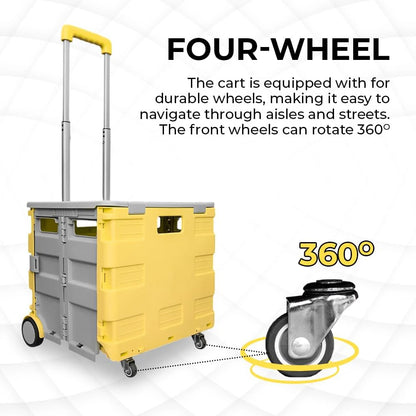 88lbs Foldable Utility Cart - Yellow and Grey │40KG Multipurpose Shopping Trolley with 4 Wheels