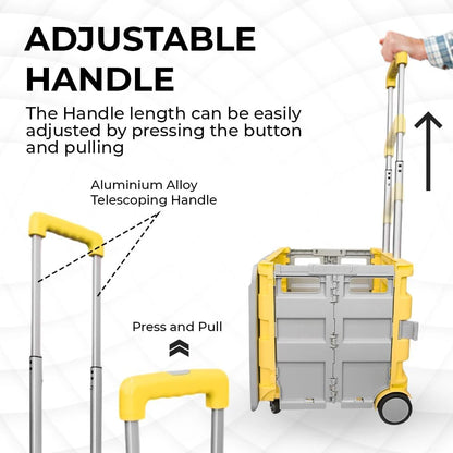 88lbs Foldable Utility Cart - Yellow and Grey │40KG Multipurpose Shopping Trolley with 4 Wheels