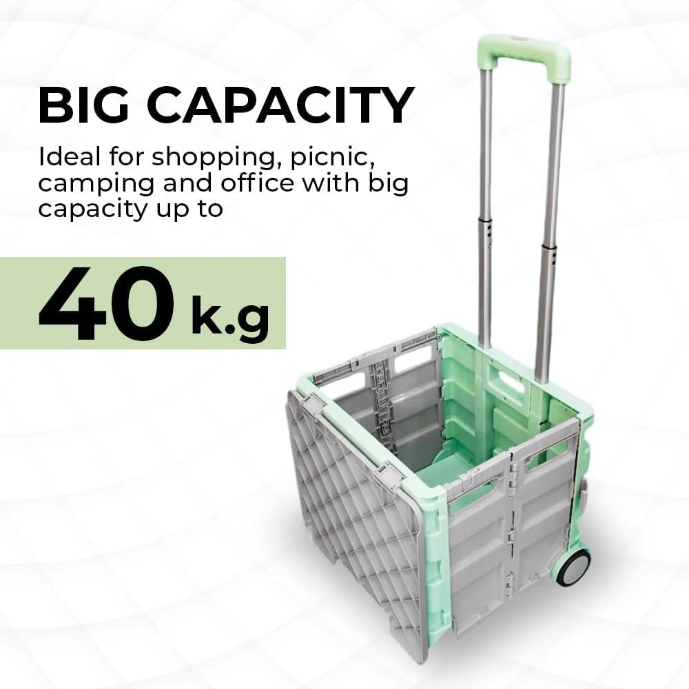 40KG Foldable Utility Cart - Mint Green and Grey │40KG Multipurpose Shopping Trolley with 4 Wheels