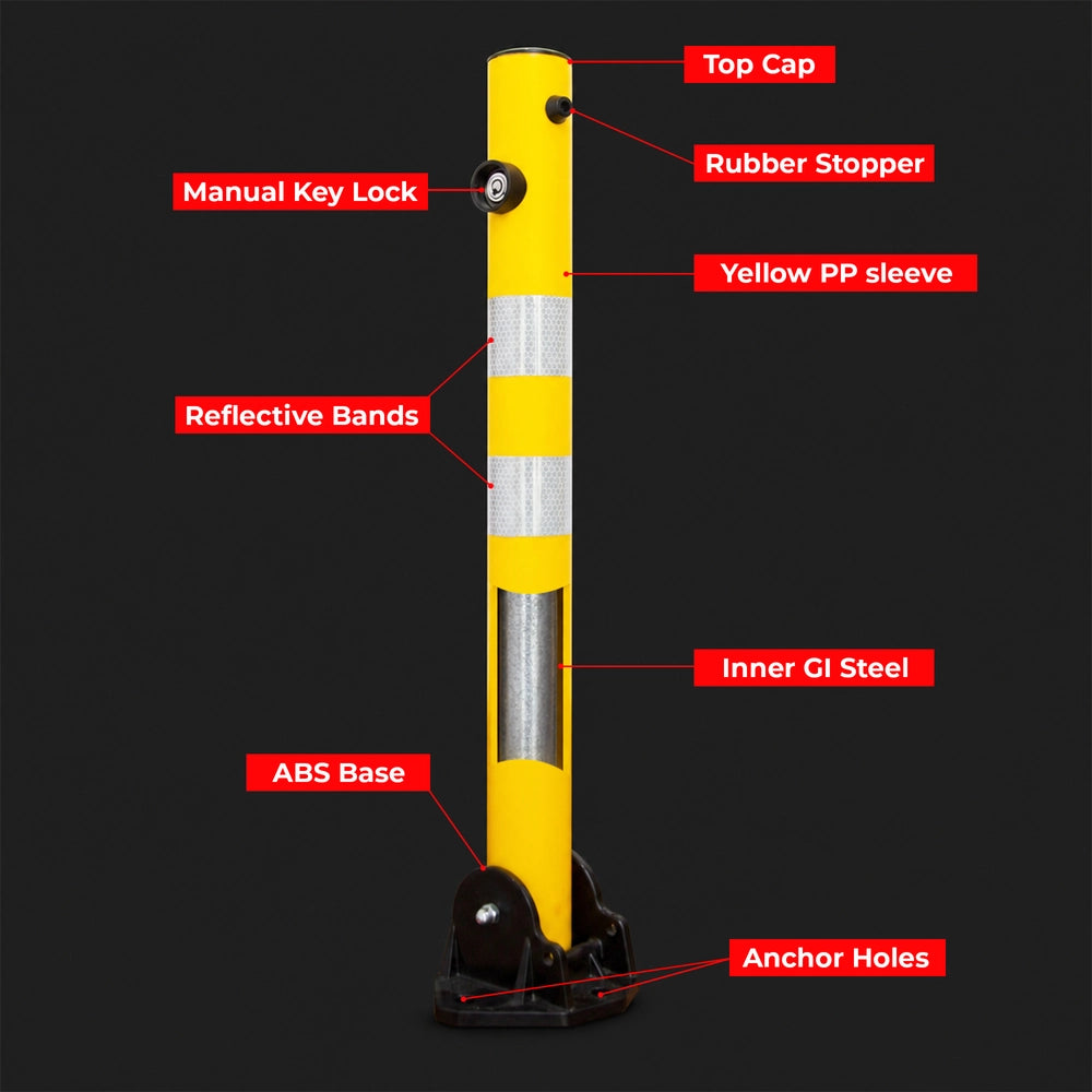 65CM Reflective Manual Parking Lock | Foldable Parking Barrier - Yellow