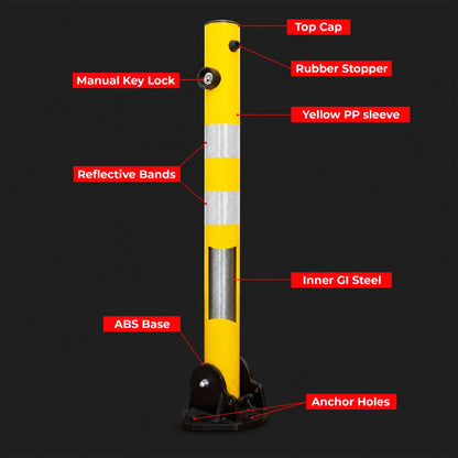 65CM Reflective Manual Parking Lock | Foldable Parking Barrier - Yellow