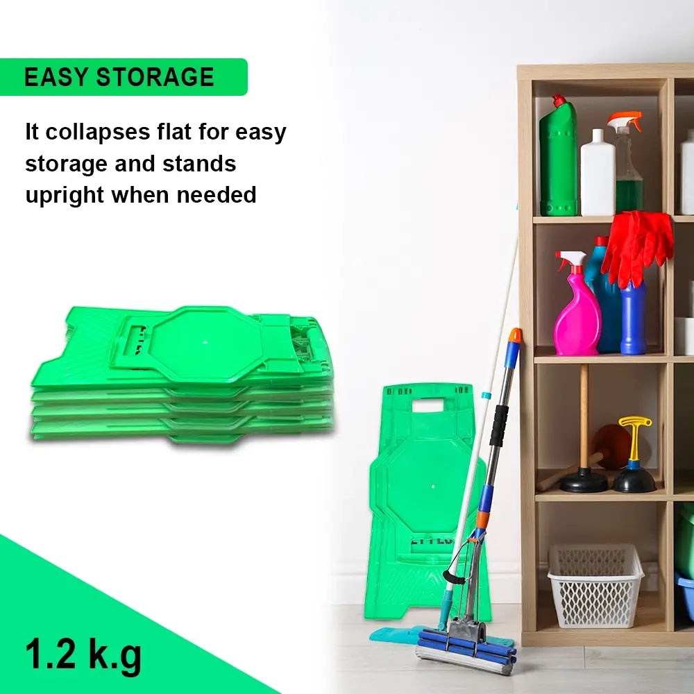 Green Caution Wet Floor Sign – Arabic & English Foldable Safety Board with Lock Clip