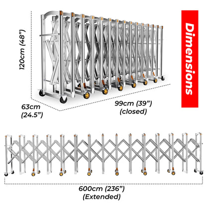 Stainless Steel Extendable Safety Barrier | 6 Meter Foldable Crowd Control Barrier