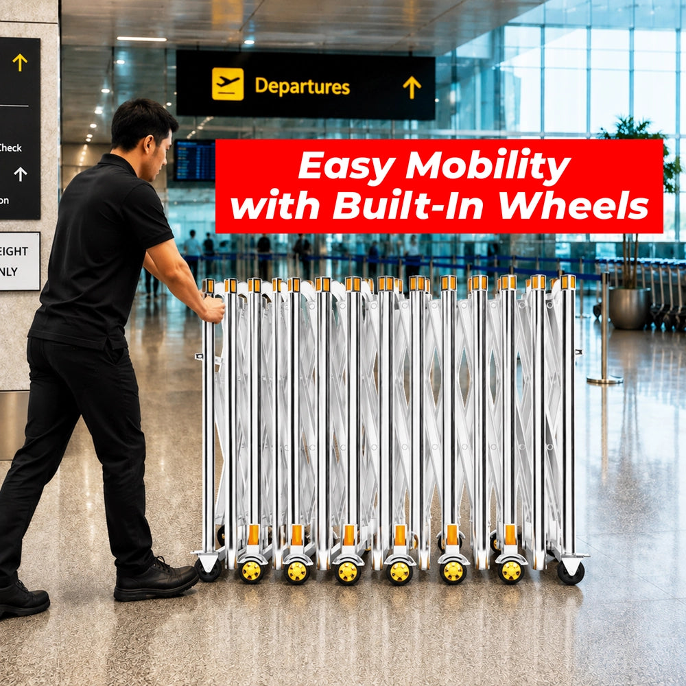 Stainless Steel Extendable Safety Barrier | 6 Meter Foldable Crowd Control Barrier