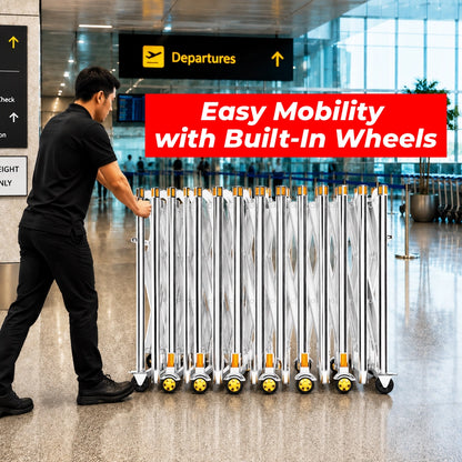 Stainless Steel Extendable Safety Barrier | 6 Meter Foldable Crowd Control Barrier