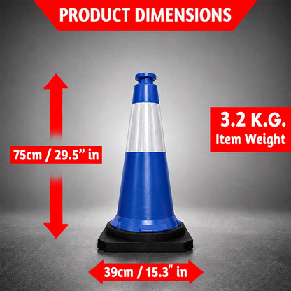 75CM Traffic Safety Cone Blue | Weighted Reflective Road Cone