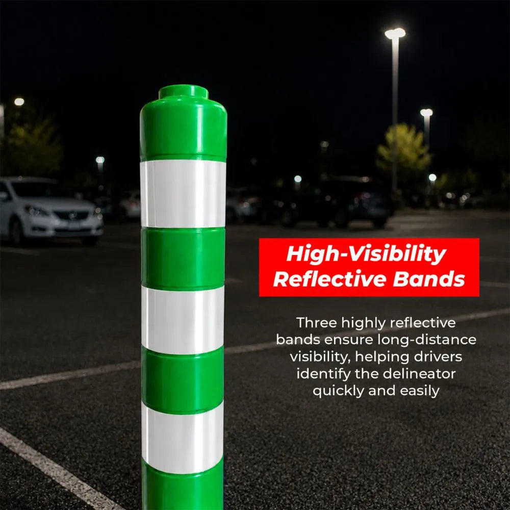 75CM Flexible TPE Delineator Post | Reflective Green Traffic Post with Sign Socket