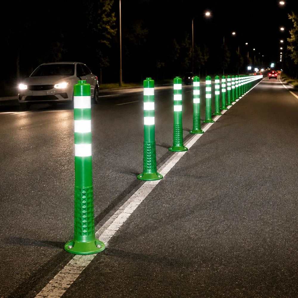 75CM Flexible TPE Delineator Post | Reflective Green Traffic Post with Sign Socket