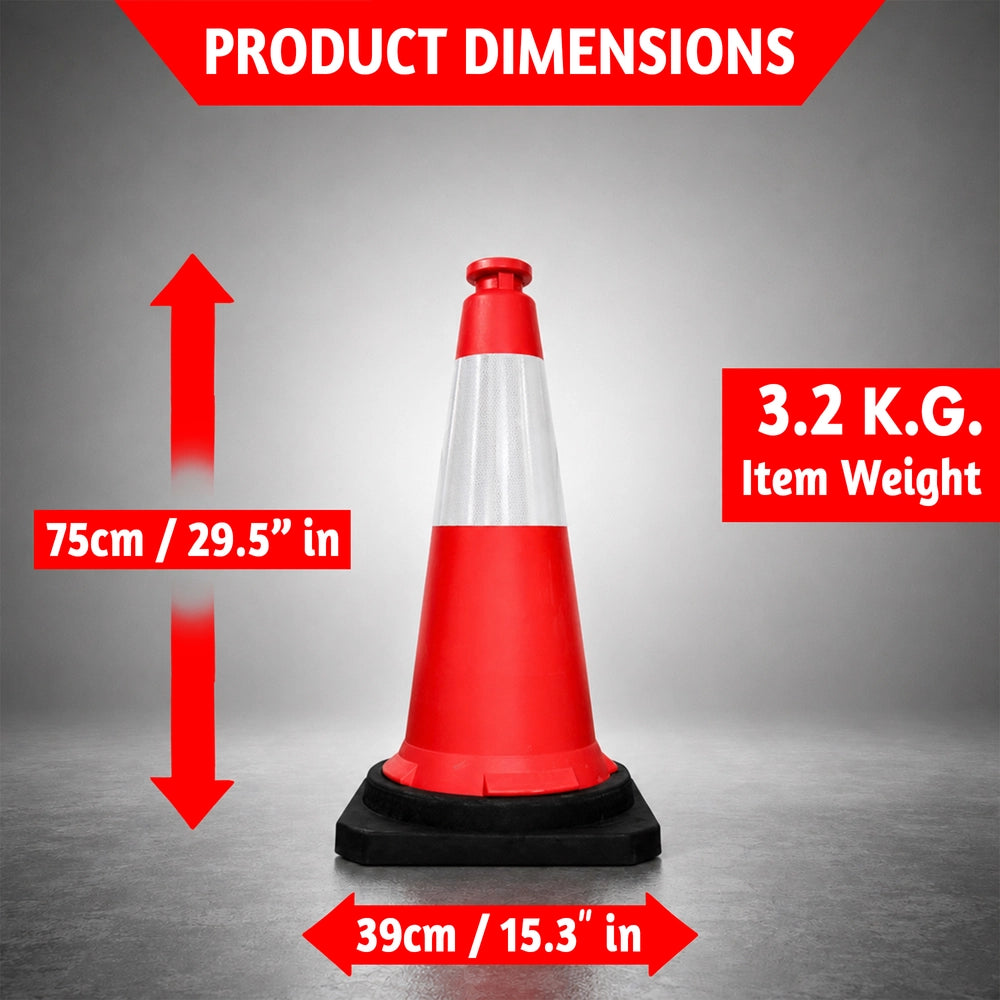 75CM Traffic Safety Cone Red | Reflective Road Cone with Weighted Base