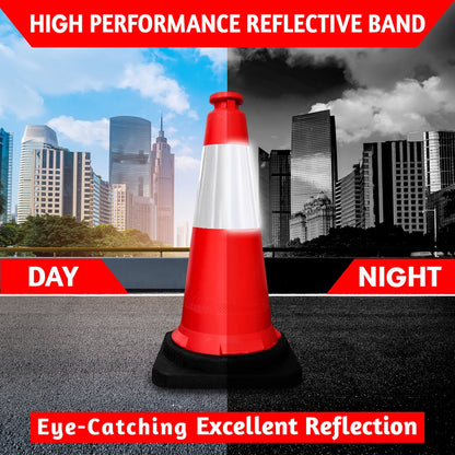 75CM Traffic Safety Cone Red | Reflective Road Cone with Weighted Base