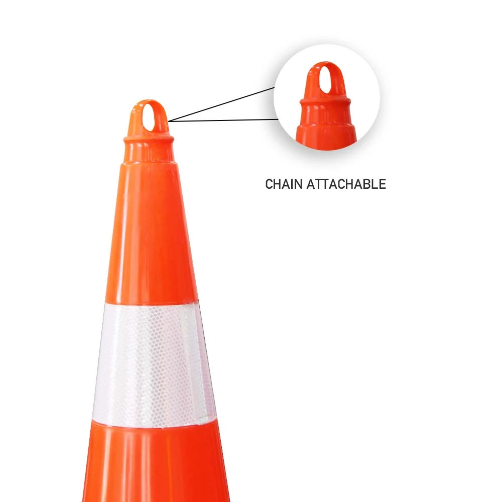 Orange traffic cone with a chain attachment feature 