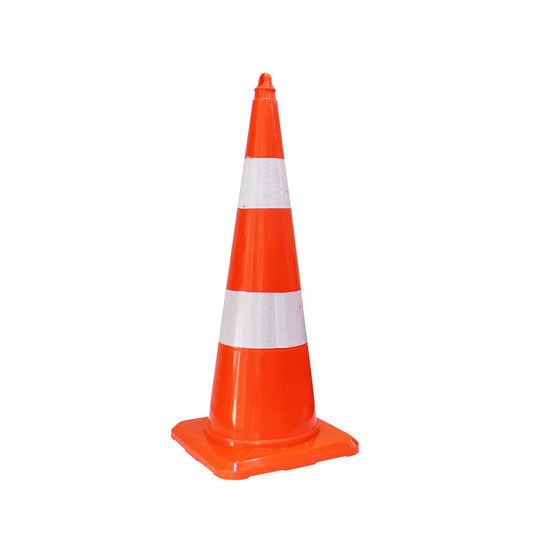 A standard orange plastic traffic safety cone 