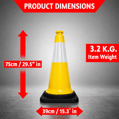 75CM Traffic Safety Cone Yellow | Reflective Road Cone with Weighted Base
