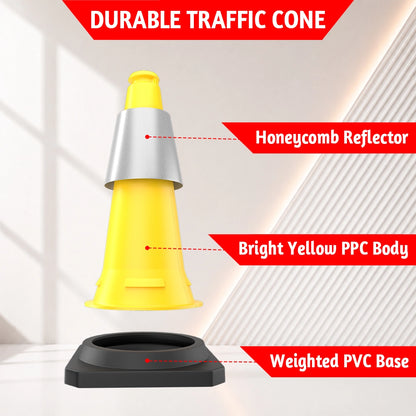75CM Traffic Safety Cone Yellow | Reflective Road Cone with Weighted Base