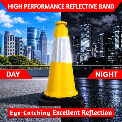 75CM Traffic Safety Cone Yellow | Reflective Road Cone with Weighted Base