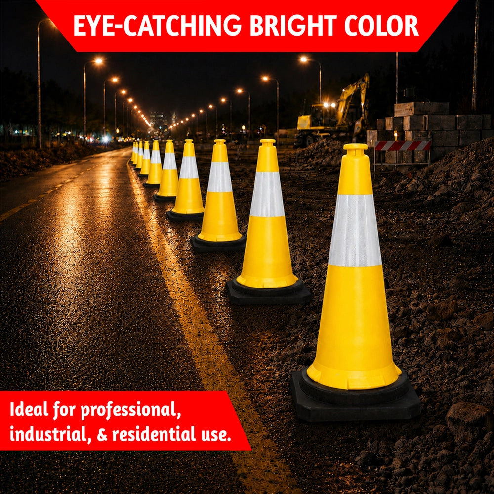 75CM Traffic Safety Cone Yellow | Reflective Road Cone with Weighted Base