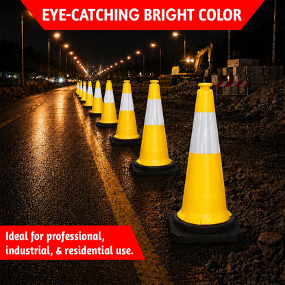 75CM Traffic Safety Cone Yellow | Reflective Road Cone with Weighted Base