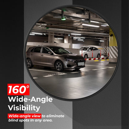 80CM Convex Safety Mirror Black | Wall Mount Blind Spot Mirror