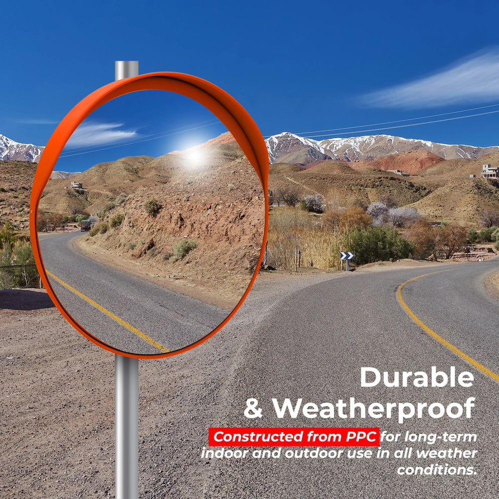 80CM Convex Safety Mirror Orange | Pole Mount Blind Spot Mirror