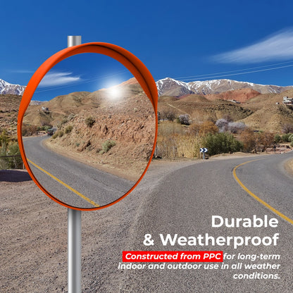 80CM Convex Safety Mirror Orange | Pole Mount Blind Spot Mirror