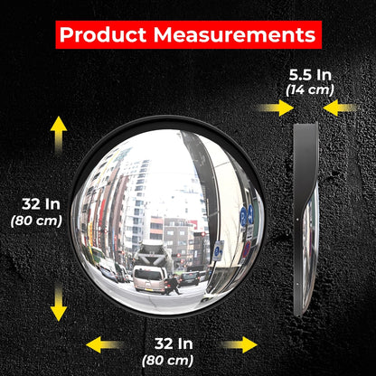 80CM Outdoor Convex Safety Mirror Black | Wide-Angle Blind Spot Mirror