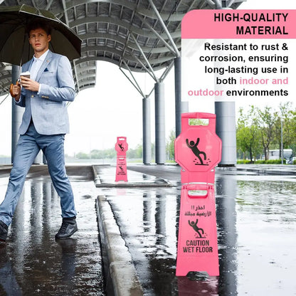 Pink Caution Wet Floor Sign – Arabic & English Foldable Safety Board with Lock Clip